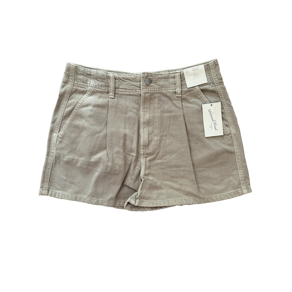 Universal Thread Women's High Rise Pleated Denim Shorts - Khaki Size: 8 NWT